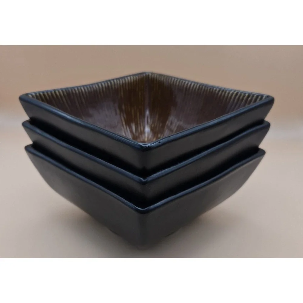Ceramic Square Bowls 3‎ Black & Brown Cinnamon Square